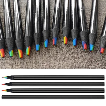 12pcs Bosquejar los Niños de los Adultos de Dibujo de la Oficina de Suministros de Arte Negro de Madera de la Escuela Segura arco iris Lápices de Colores Surtidos de Regalo de la Coloración