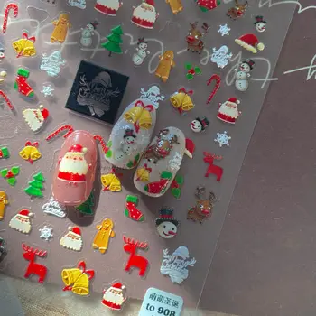 DIY Navidad Santa Claus Hombre de pan de Jengibre Elk Líneas 5D Suaves Relieves Auto Adhesivo de Uñas Arte Pegatinas de Navidad 3D Uñas Calcomanía Mayorista