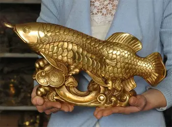 Chino Fengshui De Latón Ruyi Dinero De La Riqueza De Peces Estatua Auspicioso Suerte Decorativos
