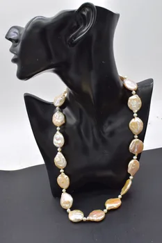 de agua dulce de la perla, rosa, PÚRPURA, barroco plana y ovalada collar 20-26 mm de 22inch mayorista de perlas de la naturaleza FPPJ mujer