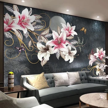 Pintado a Mano Flores Hermosas de la Pintura de la Pared Estilo Chino Dormitorio Sala de estar Sofá TV de Fondo de la Decoración Mural de papel pintado