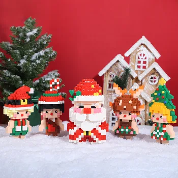 El Espíritu de la navidad Micro Bloques de Construcción de BRICOLAJE Montado Kawaii Santa Claus Elk Árbol de Navidad Mini Ladrillo Figura Juguetes Para niños Regalo