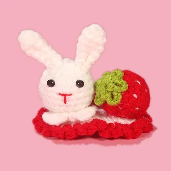 Kawaii 3D Conejo de Fresa Crochet Clip de Cabello de Niño hecho a Mano de dibujos animados Lindo Animal de Punto de Horquilla Pinzas de Pelo de Lana, Accesorios