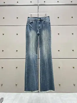2023 de Alta calidad de la Moda de Nueva Costura de talle Alto de pierna Ancha Jeans para Mujer de la Recta Pantalones con Slim Caída y trapear El Piso
