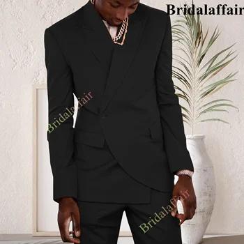 Bridalaffair Negro De Los Hombres De Pecho Solo Traje Pantalón 2023 Negocio Formal Vestido Slim Fit Novio De La Boda De Tela Blazers De Chaqueta De Pantalón
