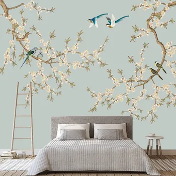 Nuevo estilo Chino pintado a mano de flores y de pájaros nostálgico casa rural personalizados en 3D papel pintado de la pared pegatinas de sala de estar, dormitorio