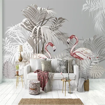 wellyu un fondo de pantalla Personalizado en 3d Nórdicos complementos pintados a mano de plantas tropicales flamingo palmera de fondo de papel tapiz papel de parede