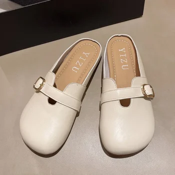 Baotou con un presupuesto fijo mitad de zapatillas de fuera que usan las mujeres en la primavera de 2023 de la nueva francés suave de la parte inferior de ocio plana perezoso muller fresco zapatillas