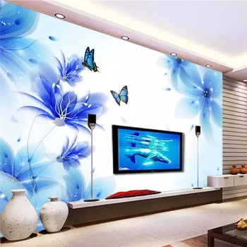 wellyu de encargo de la Foto de fondo de pantalla 3d Murales Sueño Azul Lirio Mariposa Sala de estar Dormitorio TV Fondo Pared de papel de papel de parede