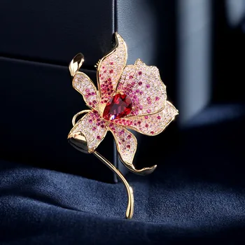 SUYU Color Cubic Zirconia Lily Broche de la Mujer, de Ambiente Elegante Traje Broche Broche Flor de la Planta