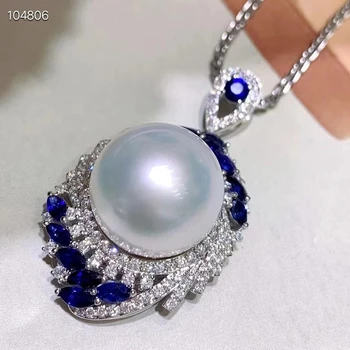 MeiBaPJ 12-13mm Natural de Gran Semirronda de la Perla de la Moda de Piedras Azul Colgante de 925 Collar de Plata Fina Joyería de la Boda para las Mujeres