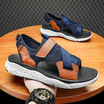Nueva Transpirable Hombres Sandalias de Moda Romana Sandalias hechas a Mano de Malla Zapatos Casuales de Verano al aire libre Zapatillas de deporte de la Plataforma de los Hombres Sandalias de Playa