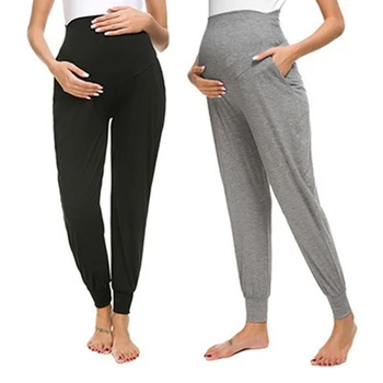 El otoño de las Mujeres Embarazadas Pantalones de Color Puro Con Bolsillos de cintura Alta Pantalones Casuales Pies Polainas Para las Mujeres Embarazadas