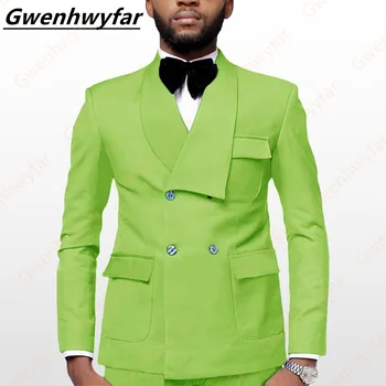 Gwenhwyfar más nuevos Hombres de Traje de 2 Piezas de Moda de la Hierba Verde Trajes de Boda para Hombres de Tamaño Personalizado Blazer Vestido el Novio de Esmoquin de Chaqueta de los Pantalones