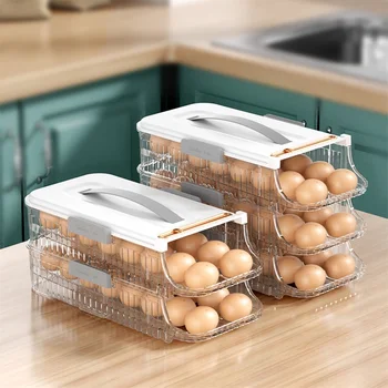 Huevo del Refrigerador Caja de Almacenamiento de los Huevos de Almacenamiento Organizador Multi-capa de Huevo Titular de Rack Portátil Automático del Huevo Cuadro de Cocina de Casa